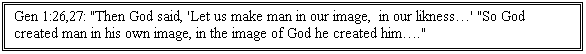 Text Box: Gen 1:26,27: "Then God said, 'Let us make man in our image,  in our likness' "So God created man in his own image, in the image of God he created him."